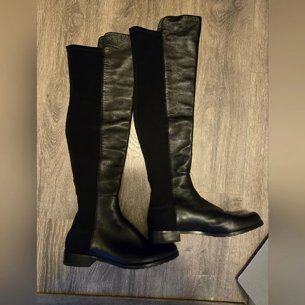 Stuart Weitzman Over the Knee Leather Boots Black Size 8M - Picture 1 of 5